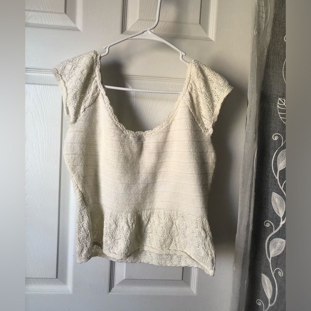Zara knit cap sleeves Elegant Women's Top embroidered cotton blend size L